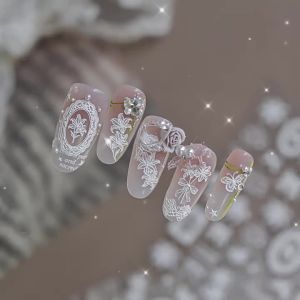 1Pcs Elegant Flowers 5D Reliefs Nail Sticker White Lace Lily Bow Stars 3D Nail Art Decorations Self Adhesive DIY Nail Stickers