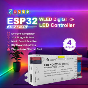 MJJC | GLEDOPTO ESP32 WLED LED Strip Light Controller with 4 Outputs Ethernet Microphone UART Energy Saving Relay 20A Pluggable Fuse