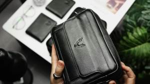 Tas Selempang Pria Kulit Sapi Asli Leaderbag Hitam Premium Handbag 3in1 Waterproof Clutch Cowok Bisnis Keren Multifungsi ARIUS