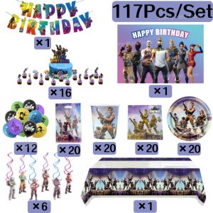 Fortnite Birthday Party Decorations Kit Balloons Tablecloth Banner Cake Toppers Backdrop Baby Shower Kids Favors Party Supplies