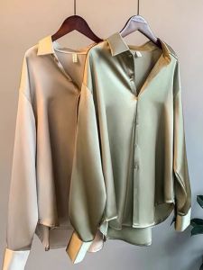 Elegant Fall Designer Silk Blended Long Sleeve Shirt