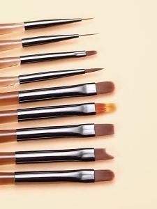 UV Nail Artist Brushes แปรงพู่กันสำหรับเพ้นท์เล็บ UV ขนแปรงนุ่ม ไล่โทนสี ด้ามจับอะคริลิกสีน้ำตาลใส ชุด 9 ชิ้น ใช้งานง่าย สําหรับตกแต่งเล็บ DIY