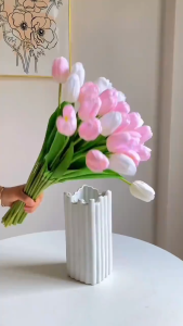 10 Pcs Fake Tulips Artificial Flowers Real Touch PU Faux Flowers Tulip Stems for Wedding Spring Bouquet Floral Arrangement Home Office Party Decorations for Mothers Day (Multi Colors)