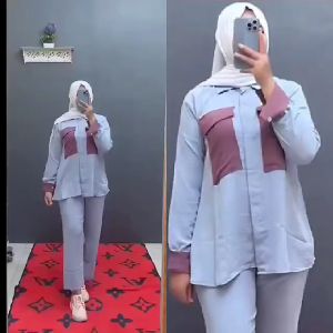 ONE SET CRINKLE SAKU DEPAN/ATASAN MUSLIMAH TERBARU/BUSANA MUSLIMAH MODERN