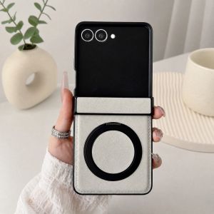 szhaiyu | For Samsung Galaxy Z Flip 8 7 7E 6 5 4 3 Leather Case For Magsafe With 360 Rotation Ring Stand Hinge Protection Shockproof Cover