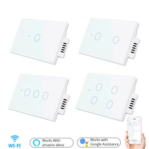 Wifi Wall Touch Sensitive Switch Remote Control 1 2 3 4 Gang Wireless Led Light Smart Touch Screen Switch Glass US Standard