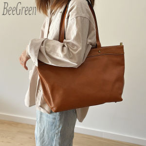 BeeGreen กระเป๋าหนังแท้หัวไหล่ผู้หญิงกระเป๋าแบบหนีบแขนหรูหรากระเป๋าเอกสารความจุขนาดใหญ่