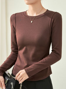 Pure Cotton round Neck Bottoming Shirt Fall and Winter Inner Wear Thickened Thermal Slim Fit Brushed Western Style Temperament Long Sleeve T-Shirt Tops