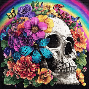 Huacan Full Full Diamond Painting Rainbow Daisies Skull Diamond Mosaic Flower New 2026 Picture Of Rhinestones Handmade Gift