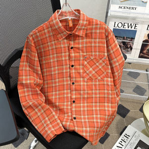 เสื้อเชิ้ตแขนยาวลายสก็อตสไตล์ฮ่องกง ฤดูใบไม้ผลิและฤดูใบไม้ร่วง แฟชั่นลำลอง คู่รัก ป้องกันแสงแดด เสื้อเชิ้ตผู้ชาย