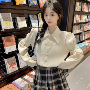 New Chinese Style National Style Bows Buckle Sense of Design Shirt Female Fall and Winter 2024 New Arrival Retro Anti-Aging Long Sleeves Tops