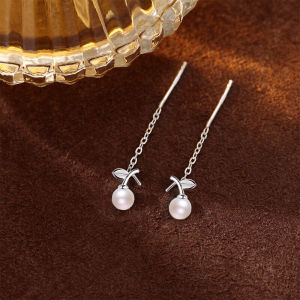 S925 Sterling Silver Cherry Pearl Short Womens Earrings Jewelry Non-removable Fashionable Hoop Earrings Fresh Design