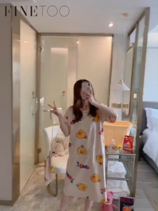 FINETOO Womens Cotton Long Nightdress Soft and Comfy Sleepwear Breathable and  Cozy Suitable for All Seasons