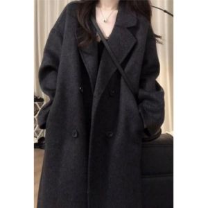 LEMON woolen coat woolen coat womens autumn and winter new models piled and thickened Hepburn style medium and long small women