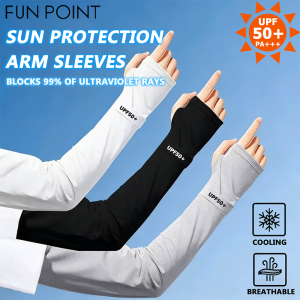 FUN POINT Sun Protection Arm Sleeves Ice Silk Cycling Outdoor Sports Sleeves Sun UV Protection Breathable Anti-mosquito Hand Cover Motorcycle Arm Sleeves Long Cool Thin Sleeves