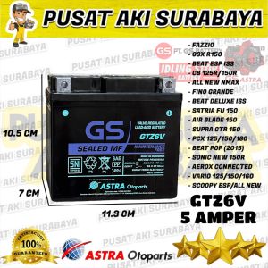 GS ASTRA GTZ6V ORIGINAL ACCU KERING MOTOR HONDA YAMAHA SUZUKI KAWASAKI MATIC VARIO SCOOPY SATRIA FU CBR D-TRACKER LEXI NMAX AEROX GTZ6V GTZ7S MTZ6S