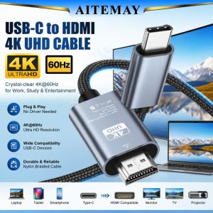 Aitemay Type-C to HDMI Cable 4K 60Hz USB-C Video Adapter Nylon Braided Cord for Laptop Phone TV Monitor Projector