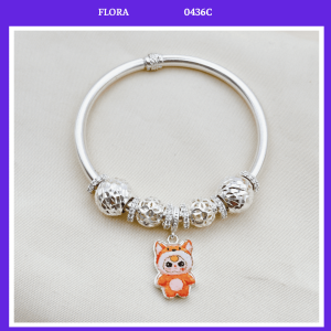 FLORA 0436C - Vòng tay bạc ta mix hình quả cầu phay kim tiề n mix charm hình Baby Three cáo cam dành cho bé gái