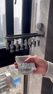 Folding Suction Cup Clothes Drying Rack Multiple Clips Space Saving Hanger for Balconies