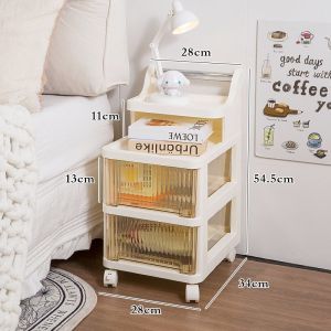 Simple Creamy Style Mobile Bedside Table Drawer Storage Cabinet Replacement Small Cart Rental Room Transformation
