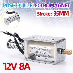 Công Tắc Điện Từ Tuyến Tính Đẩy Kéo DC 12V Khung Mở Nam Châm Điện Mini Mô Tơ Điện Nhỏ Với Lực Giữ Hành Trình 35mm