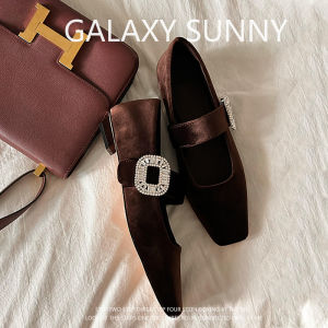 Elegant French Style Diamond Embellished Mary Jane Shoes Leather Upgraded Version Low Heel Simple Mouth Single Shoes