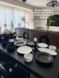 mornenjoy | Luxurious Underglaze Black and White Dinnerware Set