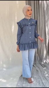 Kimora Fashion Atasan Wanita Baju Kantor Casual Kemeja Basic Daily Lengan Panjang