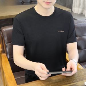 HENGYUANXIANG | Cooling Breathable Ice Silk Short Sleeve T-Shirt Mens Casual Round Neck Top Fashionable Urban Style Thin Material For Summer