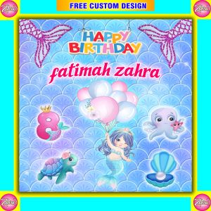 Cetak Spanduk / Backdrop Banner Ulang Tahun Anak / Tema Mermaid / Putri Duyung / Cetak Custom / Cetak Baligho / Free Design /