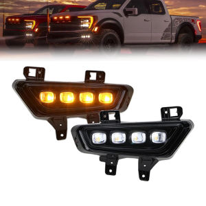 2Pcs DRL LED Daytime Running Lights For Ford F150 SVT Raptor R/Raptor with Turn Signal Yellow Fog Lamp 2021-2024