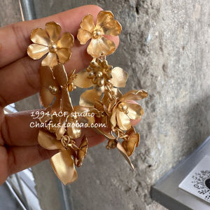 French Style Matte Metal Flower Earrings Cold Tone Unique Design Stud Earrings Fashionable Jewelry for Women by Chaif Studio