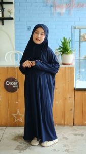 Lucuna Abaya Fatimah Navy - Abaya anak perempuan Gamis syari set khimar Junior Size 2-10 Thn