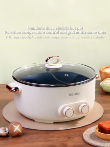 Kawu portable hot pot cooker 6.5L Dual Flavors 2-in-1 multifunctional electric rice cooker Non-Stick Independent Control 1600W For Family Party 1 Year Warranty