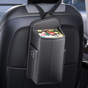 กระเป๋าหนัง PU เก็บของบนเบาะรถยนต์แบบแขวนได้ออโต้เบาะนั่งออโต้ที่จัดระเบียบกระเป๋าใส่กระดาษชำระถ้วยน้ำกระเป๋าที่จัดเก็บตาข่าย