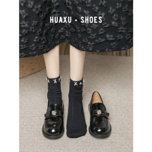 Genuine Leather British Style Flat Bottom Loafers Womens Shoes Spring Commute Flats Fashionable Metal Embellished Slip-On