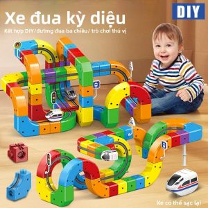 Trẻ Em Từ Đường Sắt Xe Ô Tô Khối Xây Dựng DIY Giáo Dục Ma Thuật Đường Tàu Xây Dựng Đồ Chơi Quà Tặng Giáng Sinh Cho Trẻ Em 4-12Y