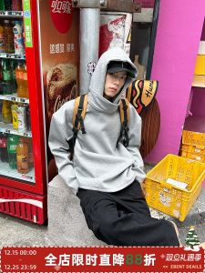 Faxims Store American Stand Collar Niche Style Sweatshirt Men and Women Same Style Pure Color Pullover Fancy Loose Tops