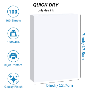 HUSPER 100/20 Sheets Glossy Inkjet Photo Paper 180Gsm 3R/4R/5R/A4 Single-Sided Inkjet Compatible Home Office Use with Grey Back