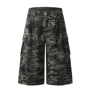 🦋VEVE Korean Style 3/4 Length Midi Pants Women Army Green Wide Leg Jeans Large Pocket