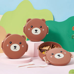 กล่องข้าวกลางวันอาหารกลางวันแบบมีช่องใส่อาหารน่ารักพร้อมฝากล่องเบนโตะแบบพกพาสำหรับเด็กไปโรงเรียน