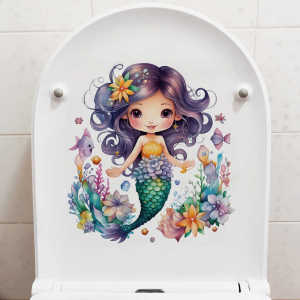 Adorable Watercolor Mermaid Toilet Lid Sticker Bathroom Waterproof Creative Decal Personality Funny Toilet Cover Decoration