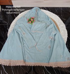 MUKENA PUTUSAN BERLENGAN BAHAN KATUN PUTIH DAN KAIN WARNA