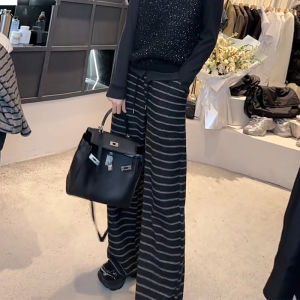 Trendy High Waist Striped Casual Pants Womens 2025 Spring New Style Straight Leg Slimming Home Pants Comfortable Loose Fit