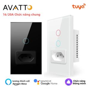 AVATTO Tuya WiFi Tường Công Tắc & Ổ Cắm 16/20A Tiêu Chuẩn Brazil 4X2 Kính Cường Lực 1/2 Nút Công Tắc Đèn Tương Thích Với Alexa Google Home