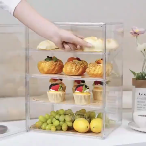 Acrylic Display Case Mug Storage Organizer Store Food Dustproof Box Dessert Cake Bread Show Rack