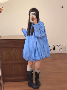 Chic Korean Style White Polo Neck Flower Bud Hem Shirt Unique Small Size High Fashion Single Wear Commute Straight Tube Shirt