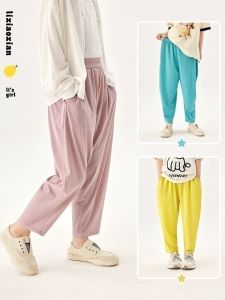 Mosquito-Resistant Summer Lightweight Cool Sensation Sun Protection Pants for Girls Elastic Waist Long Polyester Fiber Casual Pants