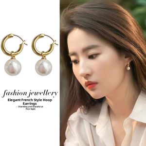 Pianist | Red Round Pearl Earrings S925 Sterling Silver