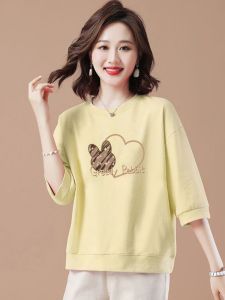 Macaron Color Cotton T-Shirt Womens Loose Fit Sleeveless Top Casual Style round Neck Short Sleeve Fashionable Ageless